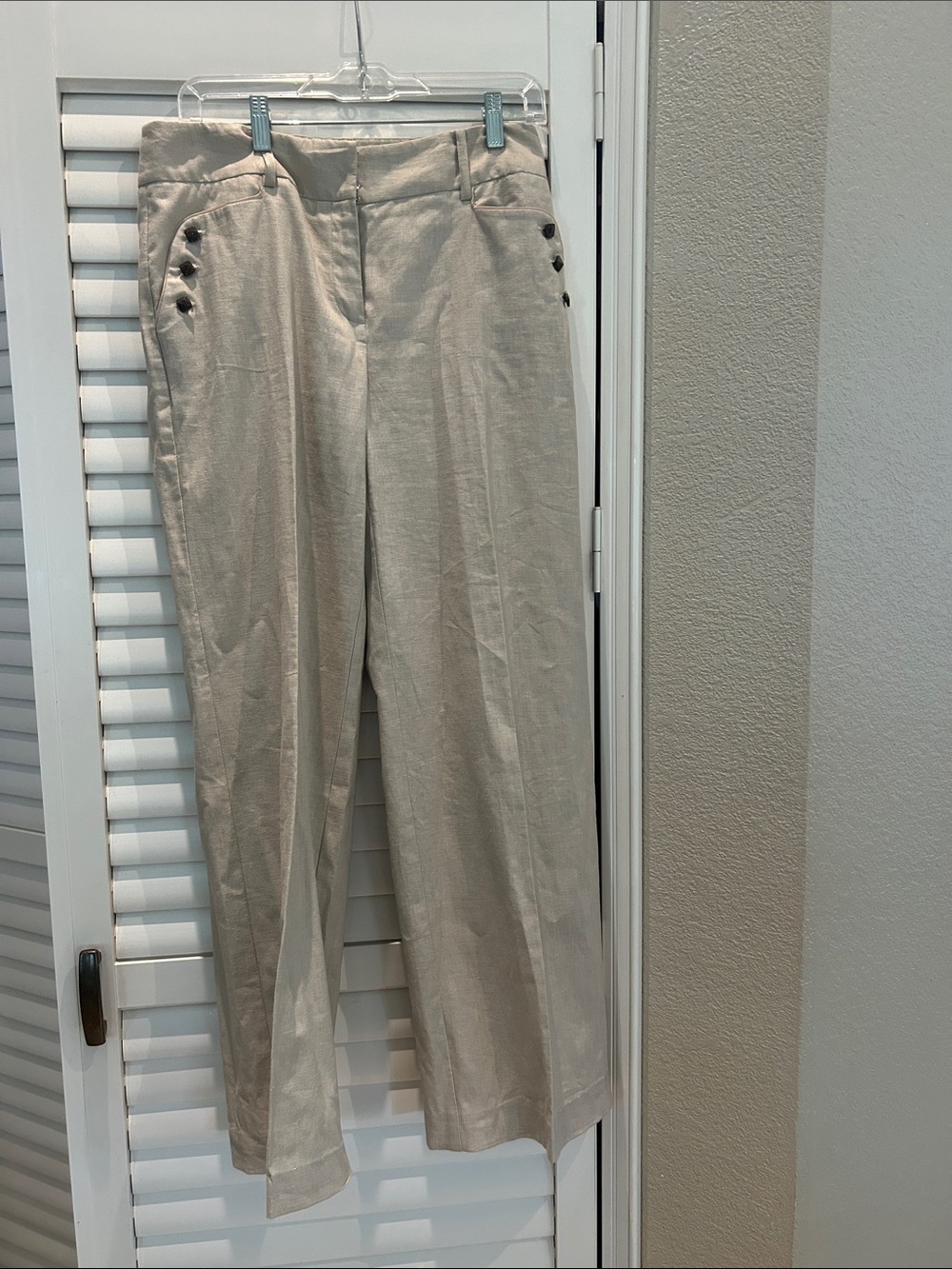 Nine & Co. Beige Wide-Leg Linen-Blend Pants